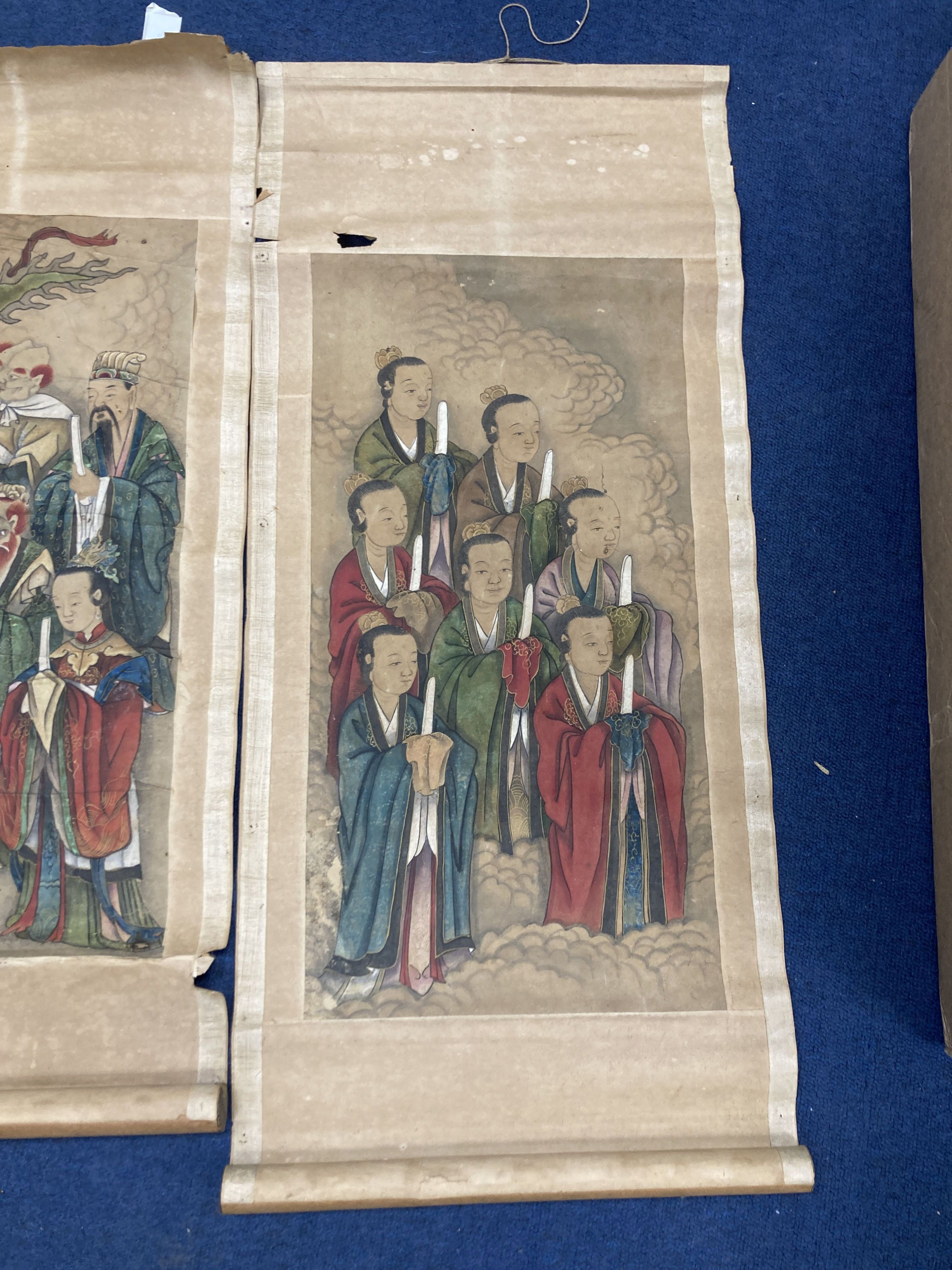 A set of ten Chinese scroll paintings on paper of immortals, early 20th century,